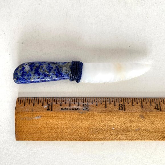 Decorative Handcarved Dagger Lapis Lazuli Handle Opal Blade Semi Precious Stones - Picture 6 of 7